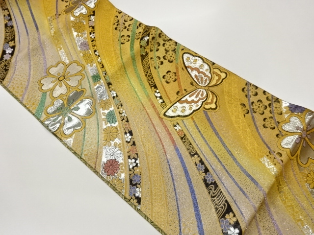 JAPANESE KIMONO / FUKURO OBI / WOVEN FLORAL / BUTTERFLY PATTERNS A CUR
